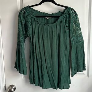 Green Lace Accent Blouse